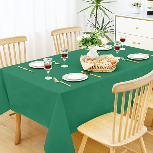 Image of Smiry Rectangle Table Cloth 60x120 Inch, Waterproof Wipeable Vinyl Tablecloths Protector, Oil Spill Proof Plastic Table Cover for Dining, Picnic, Camping, Outdoor, Emerald Green