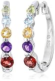 Amazon Collection Platinum-Plated Sterling Silver Multi-Gemstone Hoop Earrings (0.7