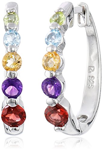 Amazon Collection Platinum-Plated Sterling Silver Multi-Gemstone Hoop Earrings (0.7