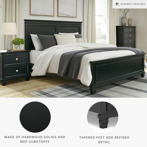 Image of Signature Design by Ashley Lanolee Black Queen Panel Bed Frame, Wood | Durable hardwood solids, Birch veneer and MDF substrate, Elegant transitional style, Suited for modern farmhouse spaces