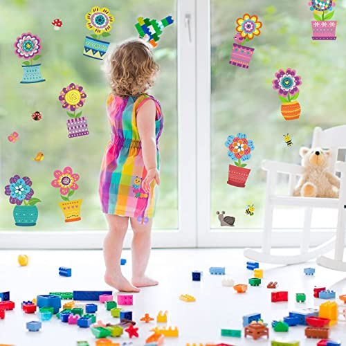 Spring Flower Window Decals Butterfly Window Stickers Double Side Visible Non Adhesive Glass Door Clings Anti Collision Stickers For Baby Shower Decoration Party Supplies #TOP5