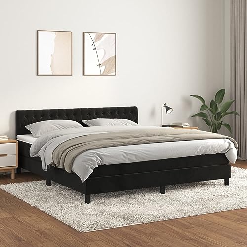 Willood Boxspringbett mit Matratze Schwarz 180x200 cm SamtKnopfheftung Design