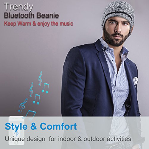 Rotibox Mens Womens Bluetooth Beanie Hat Cap w/Wireless Stereo Speaker Headphones, Microphone, Hands Free and Rechargeable Battery Compatible with Cell Phones, iPhone, iPad, Tablets, Android - Black