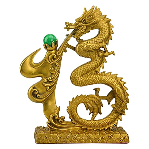 Estatua Buda Latón chino zodiaco dragón estatua feng shui dragon atrae la riqueza y la buena suerte Decoración de la casa hecha a mano de la suerte coleccionable de 9.8 pulgadas de altura (oro) Finiti Cover