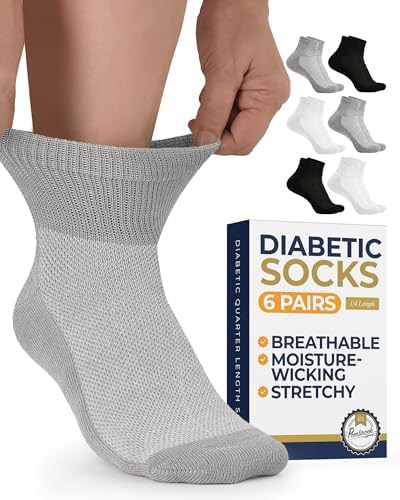 Pembrook Diabetic Ankle Socks for Men & Women | 6 Pairs Wide Non Binding Socks Quarter Length | Edema Neuropathy Socks
