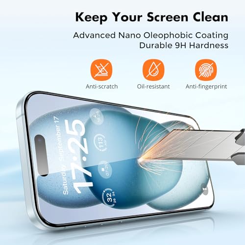 Image of UNBREAKcable 3-Pack Screen Protector for iPhone 15, Double Shatterproof Tempered Glass [Easy Installation Frame] [9H Hardness] [99.99% HD Clear] [Case Friendly] for iPhone 6.1 inch