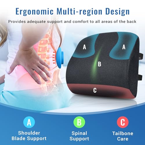 urnexttour Lumbar Support Pillow for Office Chair Car Seat Cushion for Lower Back Sciatica Pain Relief Firm Memory Foam Pillows Wedge Chairs Cushions with Dual Straps (Mesh Black) - Thumbnail 2