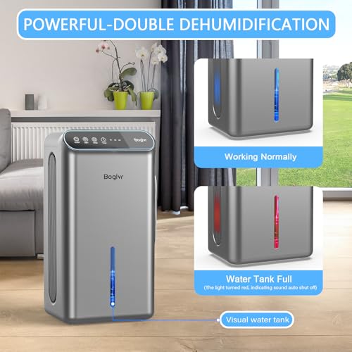Dehumidifier for Home up to 1000 sq.ft, 98oz Small Quiet Dehumidifier with Drain Hose, 3 Timer Modes, Auto Shut Off, Aromatherapy & 7 Color Light for Bedroom, Bathroom, Basement (Space Gray) — view 4