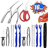 16 Pcs Seafood Tools Set and Crab & Lobster Crackers,4 Crab Leg Forks, 4 Lobster Shellers,2 Crab Crackers, 2 oyster knife,2 Shrimp Deveiner Tool,1 Seafood Scissors & Storage Bag,Kitchen utensil