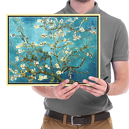 Wieco Art Framed Wall Art Canvas Prints Of Almond Blossom By Vincent Van Gogh Paintings Reproduction Abstract Artwork For Wall Decor Golden Frame #TOP5