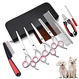 Juego de tijeras de aseo para perros,tijeras peluqueria canina,7 pulgadas acero inoxidable tijeras para el cuidado perro,tijeras de adelgazamiento,peine para quitar nudos,Cortaúñas para mascotas.(9 p)