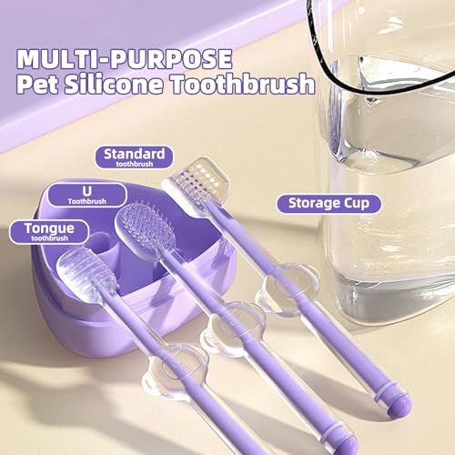 Image of Dog Toothbrush Kit，8 Pcs Dog Cat Teeth Cleaning Finger Toothbrush for Dogs,3 Sided Pet Puppy Toothbrush and Finger Brush for Small Medium Large Dogs Cats Teeth,All in One Storage Case-Purple