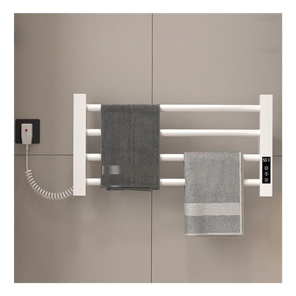 Termoarredo Elettrico Bagno da Parete,scaldasalviette Elettrico con Interruttore a LED Bagno,Parete Portasciugamani in Acciaio Inox,560mm*300mm*70mm,90W,Bianca,Plug in