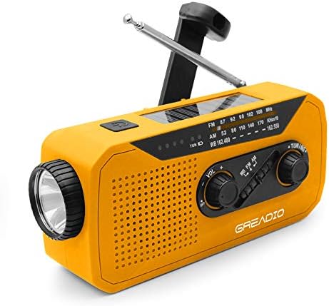 Emergency Weather AM/FM NOAA Solar Crank Radio with Bright Flashlight, 2000mAh Power Bank, Headphone Jack for Hazard Weather and Outdoor Activitives (Orange)