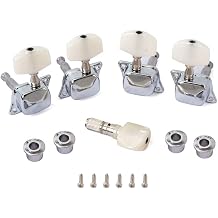 Banjo Tuning Pegs Set, 5-Piece Semiclosed Machine Heads with Bushings and Mounting Screws, Chrome and White