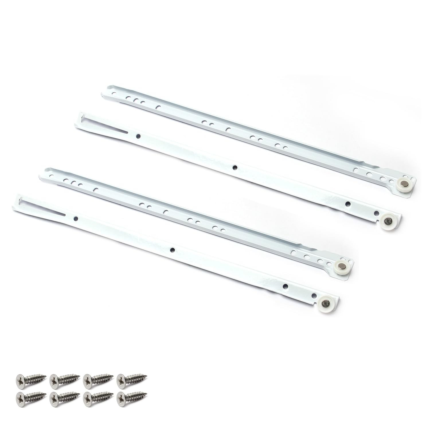 Yinpecly 16-inch Cold Rolled Steel Keyboard Slide Glide, Roller Wheel Cabinet Drawer Runner, White, 1 Pair