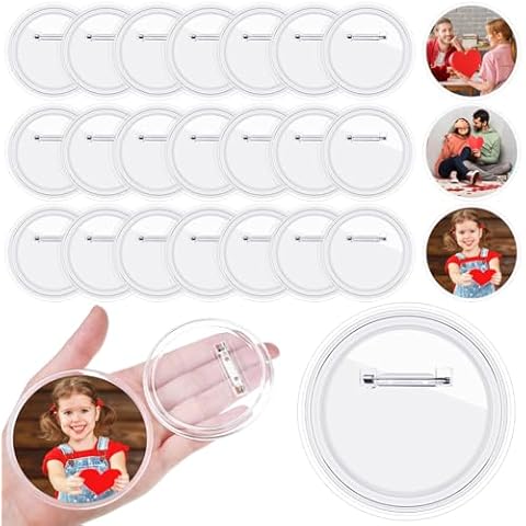 Daifunli 24 Pcs Sublimation Buttons Blanks with Pins 3 Inch Sublimation Buttons Pins Clear Acrylic Heat Transfer Blank Buttons Make Your Own Button Pin Badge for DIY Valentine's Day Craft Gifts Cover