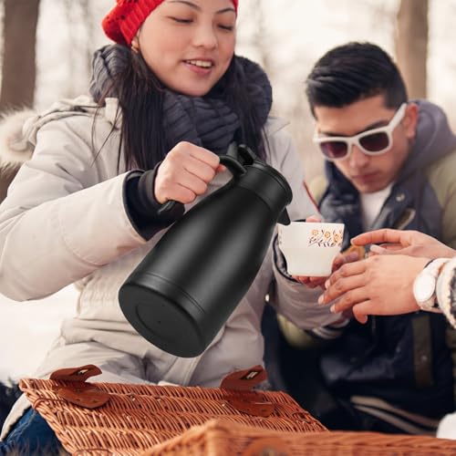 Image of Norme 2 Pcs Thermal Coffee Carafe Insulated Stainless Steel Coffee Carafe for Hot Liquid Vacuum Thermal Pot Creamer Pitcher Dispenser with Brushes Keeping Hot Water Milk(Black, Silver,34 oz)