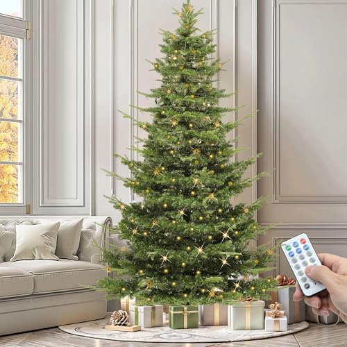 YITAHOME Pre-Lit Aspen Fir Artificial Christmas Tree 6.5ft with Remote, Layered Christmas Tree with Crystal Decorations, Noble Holiday Decor with 900 PE & PVC Mixed Branch Tips, 500 Lights, Green