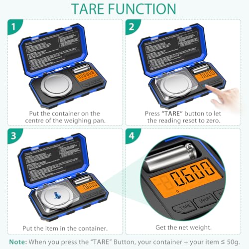 ORIA Digital Feinwaage, 50g / 0,001g Präzisonswaage Milligramm, Taschenwaage, Schmuckwaage, 50g Kalibriergewicht, Pinzette, mit 6 Einheiten, Tara & Automatisch Aus