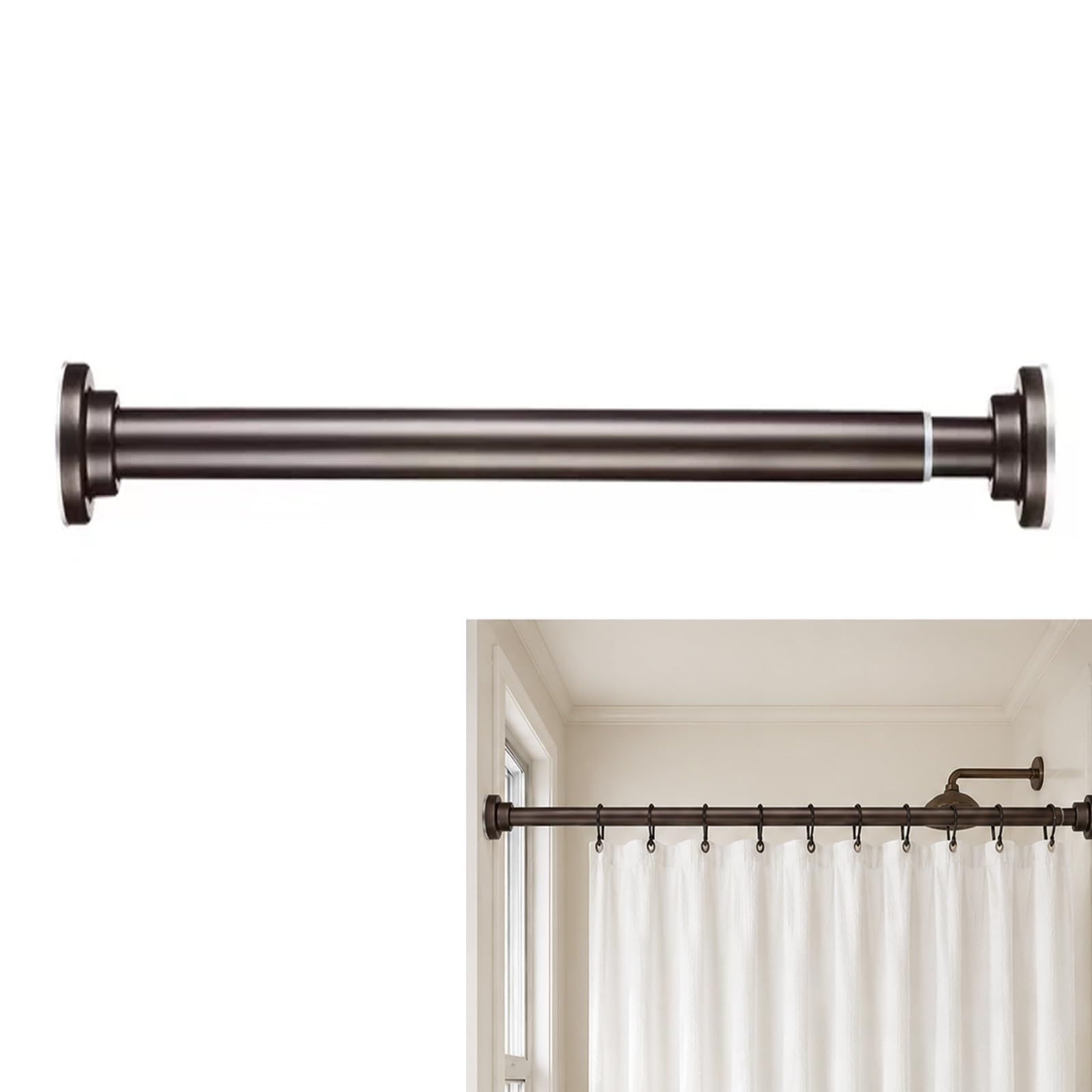 Shower Curtain Rod, Stainless Steel Tension Curtain Rod, 0.9 in Diameter Nonslip Shower Rod for Bathroom Kitchen Closet(Brown,105-170cm/41-67in)