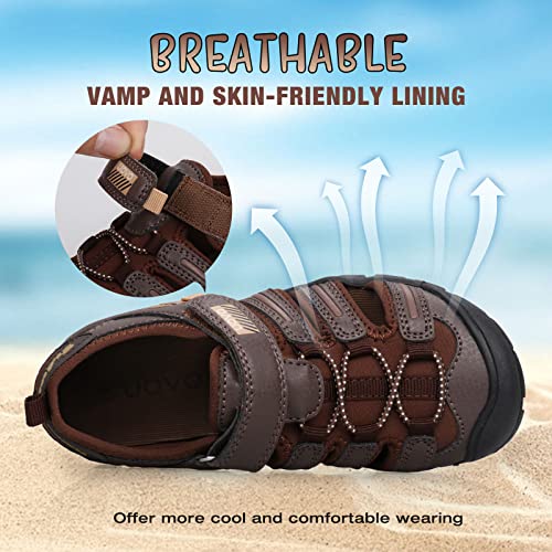 UOVO Boys Sandals - Little Kid Size 1 - Brown - Mesh & Leather - Flat Heel - Adjustable Strap - Quick-Drying - Lightweight - Casual Boys Athletic Sandals2