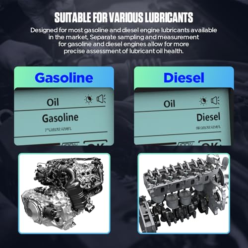 AS503 Motoröltester-Kit, Qualitätstestkit für Benzin- und Dieselmotoröl, Transmissions- und Temperaturanalysedetektor mit 31,5 Zoll flexibler Sonde, 2,8 Zoll Display mit Hintergrundbeleuchtung
