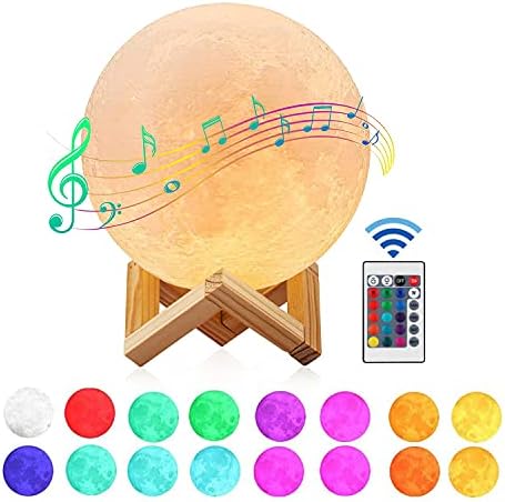 Gemmac Moon Lamp with Bluetooth Speaker, 5.9 inch 3D Moon Light 16 Colors Dimmable Baby Music Moon Night Light USB Charging Touch Sensor LED Moonlight with Remote Control for Kids Gift Room Decor