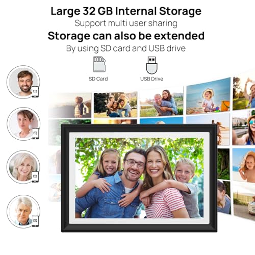 Image of 32GB FRAMEO 10.1 Inch WiFi Digital Photo Frame with LED Light, 1280x800 HD IPS LCD Touch Screen, Auto-Rotate Portrait and Landscape, 32GB Storage, Share Moments Instantly via Frameo App from Anywhere