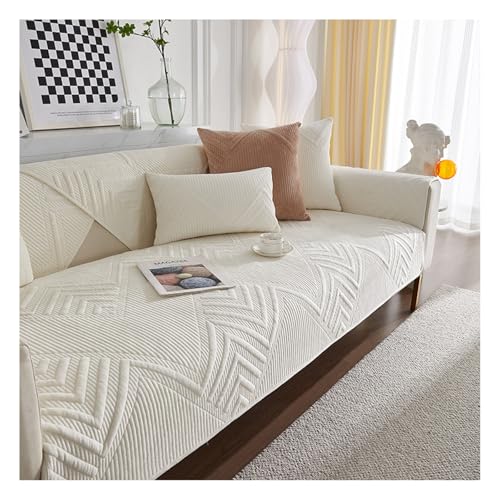 AOPPLSOT Sofa Cover 1/2/3/4 Seater, Non-Slip Sofa Cover, Couch Cover L Shape/U Shape, Chenille,Sofa Protector Cat Dog,Corner Sofa, Couch Protector for Seat,Off White,110 * 180cm