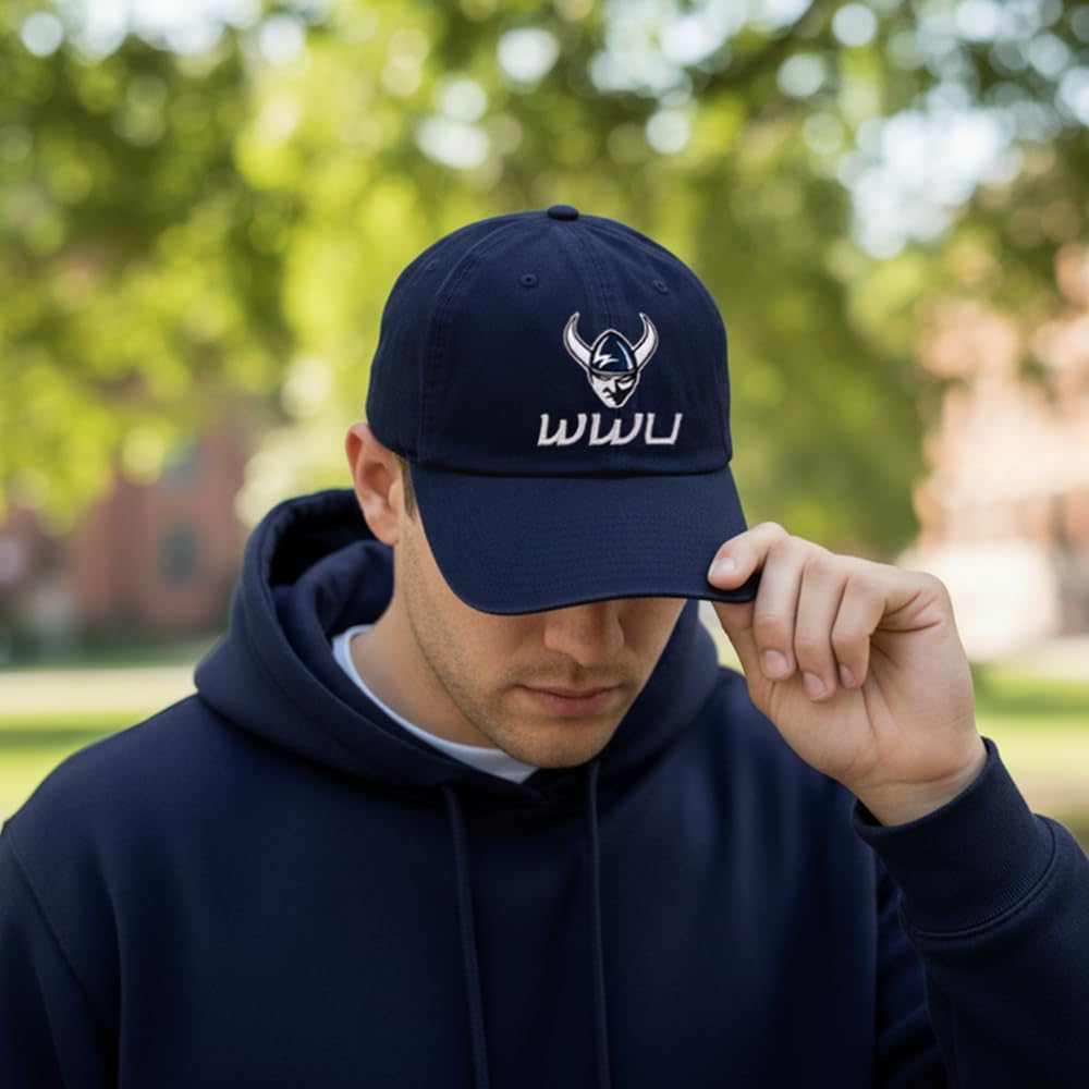 Desert Cactus Western Washington University Baseball Hat Vikings WWU Brimmed Embroidered Cap Adjustable Cloth Strap Adult (Style A) Blue