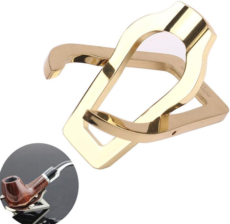Stainless Steel Foldable Tobacco Pipe Stand Holder Display Stand Portable Tobacco Smoking Cigar Pipe Stand Rack Tool Kit for Single Pipe (Gold)