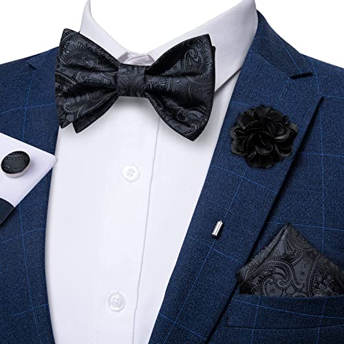Image of DiBanGu Paisley Bow Ties for Men Silk Self Tied Bowtie and Pocket Square Cufflinks with Lapel Pin for Wedding Party