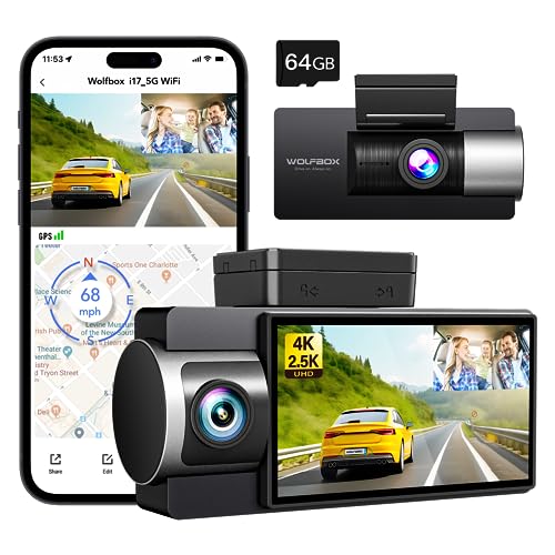 Dashcam per auto 4K WiFi anteriore posteriore interno, scheda SD da 64