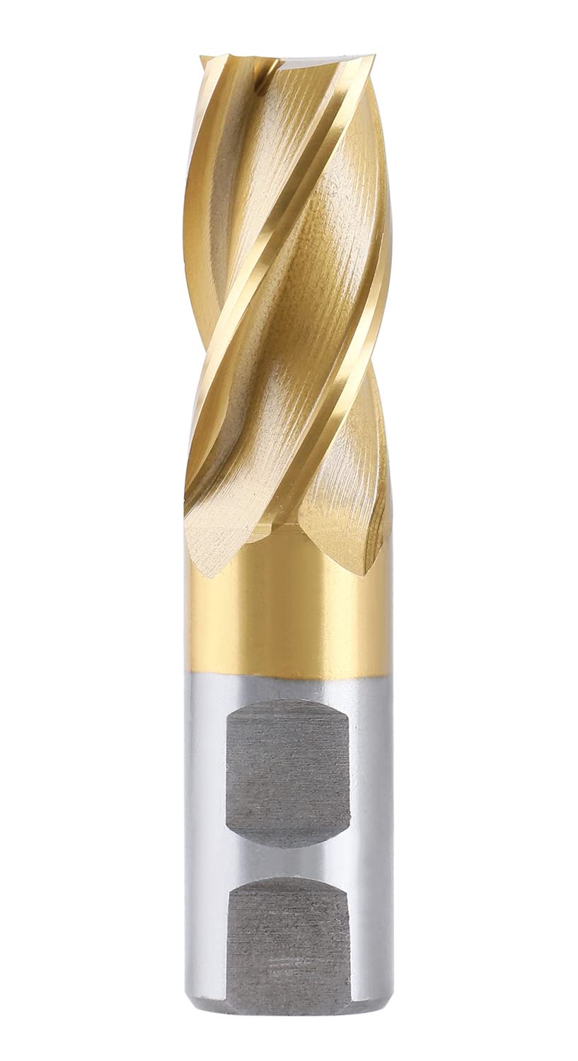 Accusize Industrial Tools 1'' Dia, 1'' Shk Dia, 2'' Flt Length, 4-1/2'' Oal, 4 Flute, H.S.S. Finishing, Tin Coating End Mill, 1400-3221