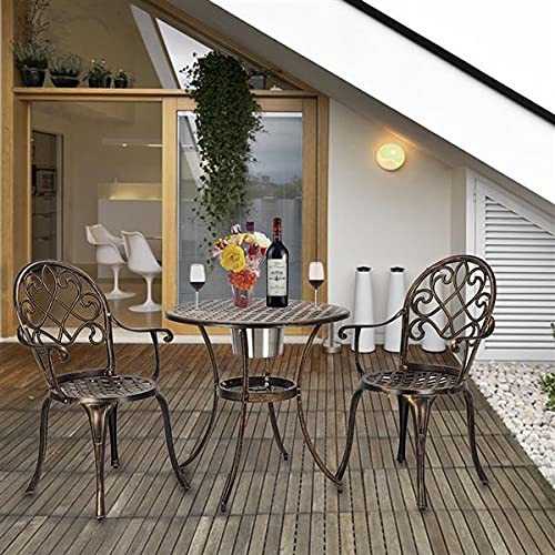 Fzzdp European Style Cast Aluminum Outdoor 3 Piece Patio Bistro Set Of Table And Chairs With Ice Bucket Bronze Outdoor Furniture Set #TOP3