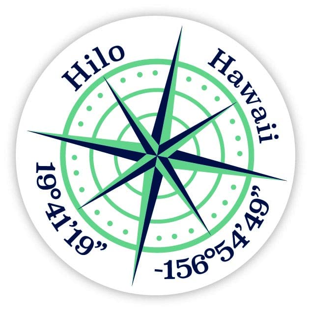 Hilo Hawaii 2-Inch Vinyl Decal Sticker Latitude Longitude Compass Design