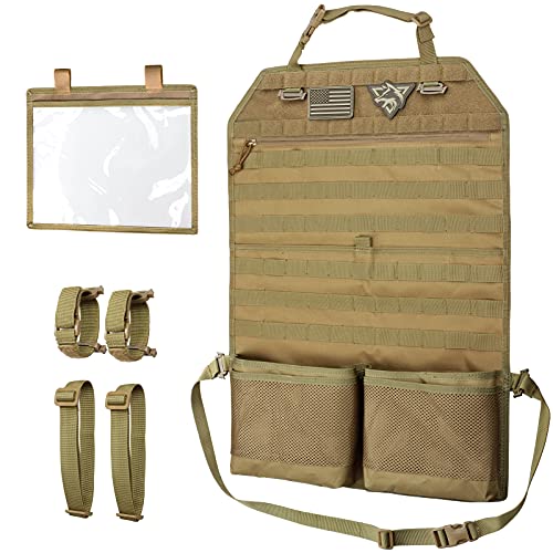 WYNEX Car Seat Organizer, Molle Backseat Cover Organizer Protector with Sling Rack, Visual Pocket and Patch, Universal Vehicle Fits for F150, Jeeps, Pickups & Trucks for Road Trips