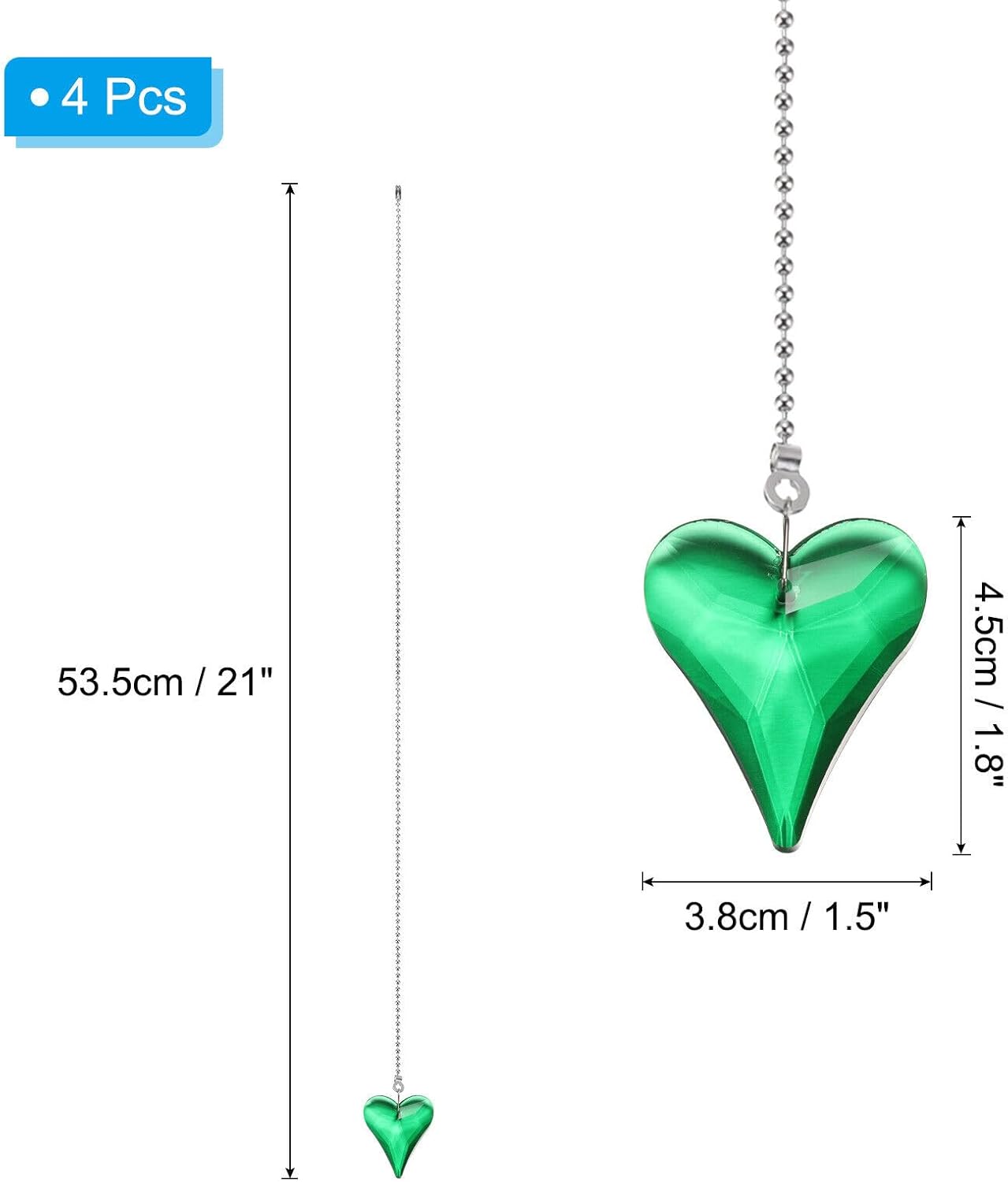 Home and Garden Parts 4 Pcs 21 Inch Crystal Ceiling Fan Pull Chains Light Green (New Heart Shape) #CN/251024/06520