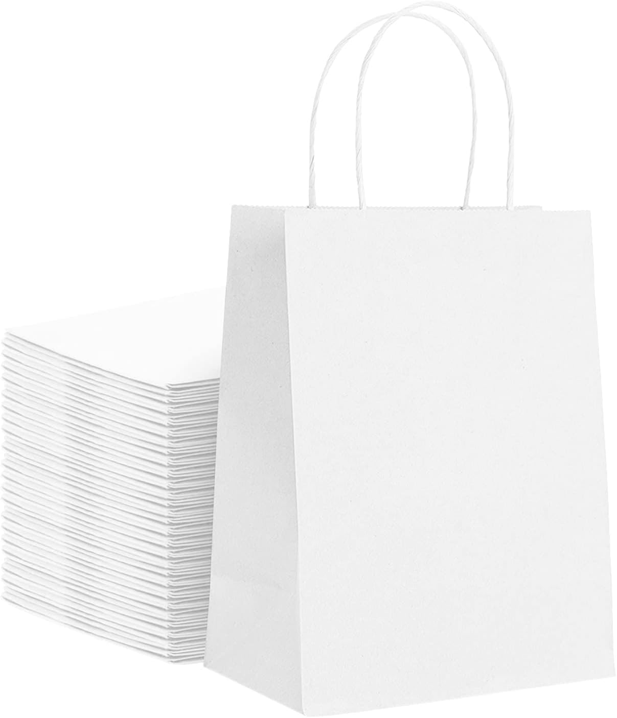 Kraft Paper Bags with Twisted Handles-10x5x13 inches, Bulk Multiuse Solid Print Bags, Perfect for Any Occasion, 50 Pack, White
