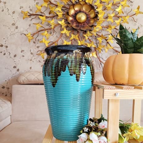 Image of Niyara Premium White Self Pattern Look Ceramic Pots Planters for Indoor Plants,Succulent,Outdoor,Balcony,Home,Garden,Office Size -Large 7.5 inches by 14 inches, Shape :Cylindrical (Blue)