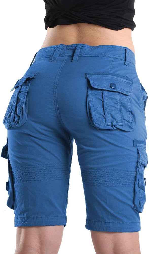 FOURSTEEDS Women's Cotton Loose Fit Zipper Multi-Pockets Twill Bermuda Drawstring Women Cargo Shorts - Image 3