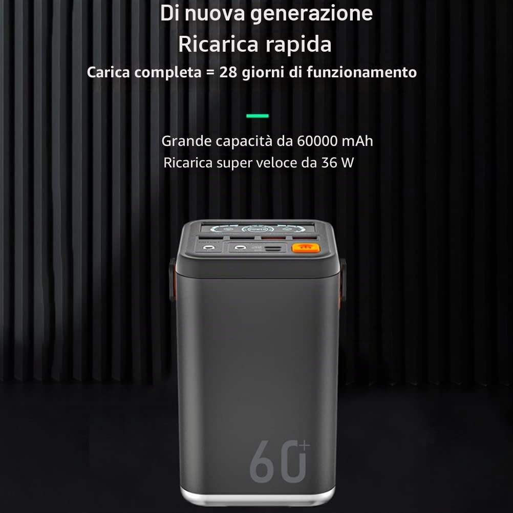 KENANLAN Powerbank 60000 mAh di grande capacità esterna 36 W PD QC 3.0 Power Bank,4 porte USB Mobile Power Bank Outdoor Portatile 36 W
