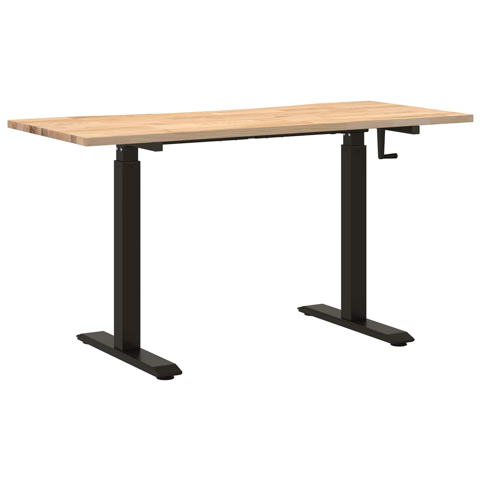 Biurko komputerowe z regulacją wysokości, z litego drewna dębowego, ze stalową ramą, 140 x 60 cm, czarne, naturalne, do domu, biura, gabinetu i gabinetu, elastycznie regulowane