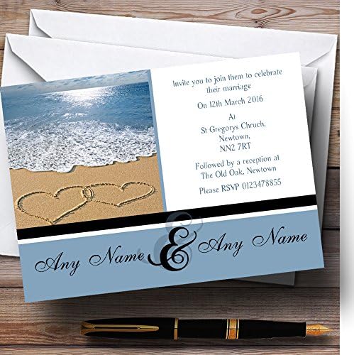Love Heart Sand Beach Sea Personalized Wedding Invitations