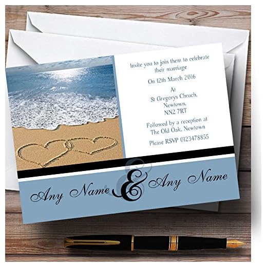 Love Heart Sand Beach Sea Personalized Wedding Invitations