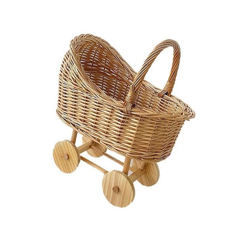 Wicker Baby Carriage for Baby Shower,Hand Woven Rattan Stroller,Wicker Baby Carriage,Wicker Stroller