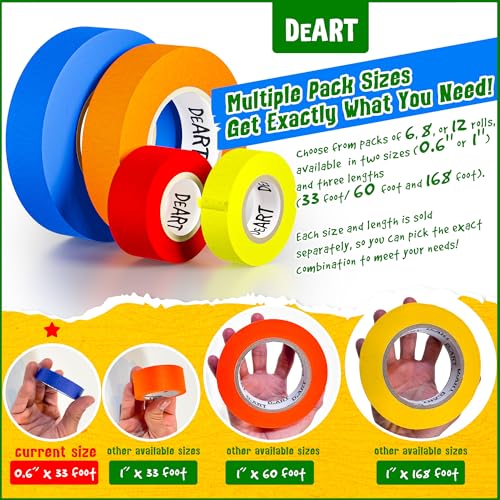 Image of DEART 12PCS Colored Masking Tape, Kids Art Supplies, DIY Craft Tape, Colored Tape Rolls, Colored Painters Tape, 1.7cm x 10m (2 /3In x 11Yards) for Labeling Coding Rolls Washi Scale Scrapbook Lab Tape