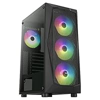 Aerocool FALCONV2BK, PC ATX Gehäuse, Front Mesh, Gehärtetes Glas, 4 ARGB 12cm Lüfter, Schwarz