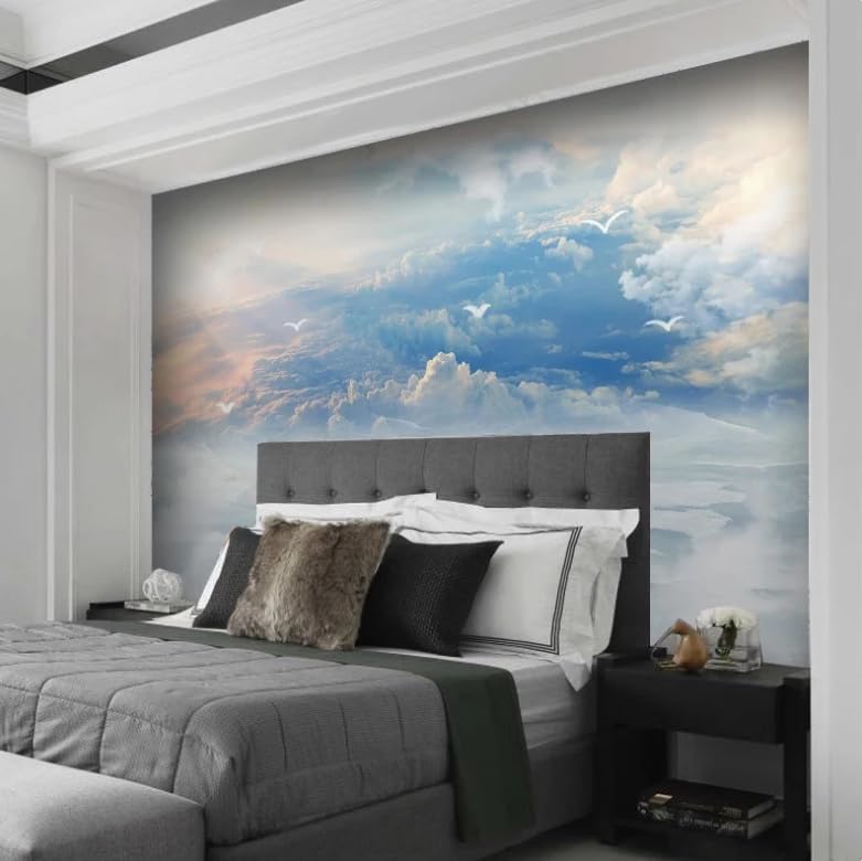 Papier peint mural bleu 400x280cm ciel et nuages pour salon